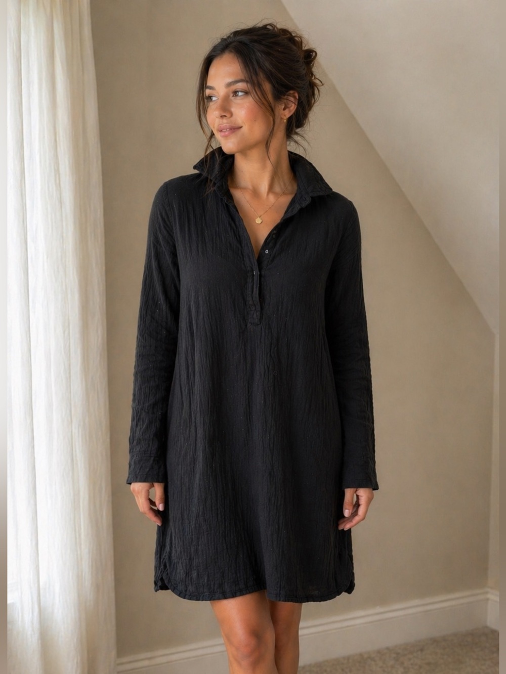 H&M Black Midi Dress Tunic with Hood